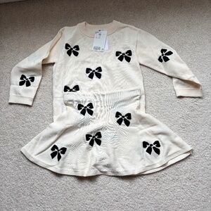 H&M Bow Knit Sweater Skirt Set Girls 5T/6 Cream Black Matching Outfit